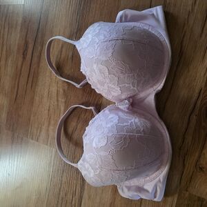 Lace Overlay T-Shirt Bra - Light Pink